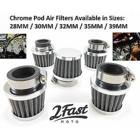 2fastmoto 25-24905 Short Clamp-on 28mm Tapered Wire Mesh Pod Air Filter For Tight Spaces
