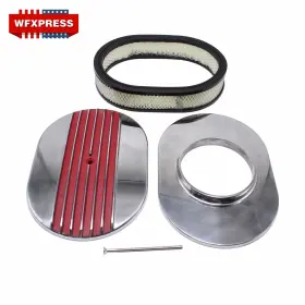 Bpxchj712-rd Bp Autoparts 12 Inch X2 Red Aluminum Oval Half Finned Air Cleaner And Filter For Chevy Ford Classic