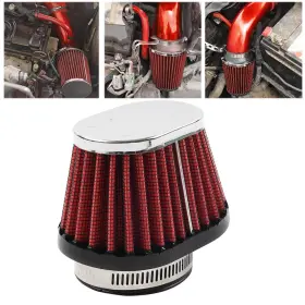 Hukyu 550747215613 55mm 2.17 Inch Motor Oval Air Intake Filter Cleaner Pod Washable Reusable Red