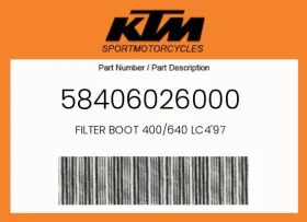58406026000 Ktm Genuine Filter Boot 400/640 Lc4ft97 -