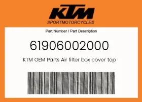 61906002000 Ktm Genuine Air Filter Box Cover Top -