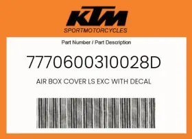 7770600310028d Ktm Genuine Air Box Cover Ls Exc With Decal -