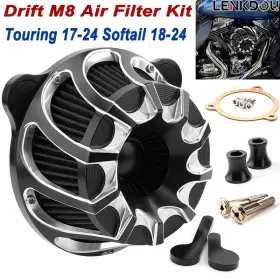 Mp09-010-0009bwbl1 Lenkdou Air Cleaner Intake Filter For Harley M8 18-24 Softail 17-2024 Touring Road Glide