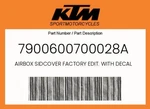 Ktm Genuine Airbox Sidcover Factory Edit. With Decal - 7900600700028A New. Price: $58.25.