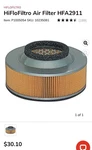 Hiflofiltro HFA2911 Premium Oem Replacement Air Filter, Single New. Price: $20.00.