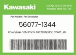 Kawasaki Genuine Pattern,side Cowl.,rh,fr 56077-1344 New. Price: $90.33.