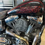 Santa Muerte Evo Sportster Engraved Air Filter 5.5 Cleaner Cover Cap Harley New. Price: $95.00.