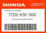 Honda Genuine Stay, Air Cleaner Element 17212-KSE-000 New. Price: $61.37.