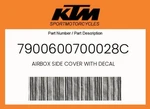 Ktm Genuine Airbox Side Cover With Decal - 7900600700028C New. Price: $58.25.