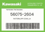Kawasaki Genuine Pattern,upp Cowl.,lh 56075-2604 New. Price: $15.48.